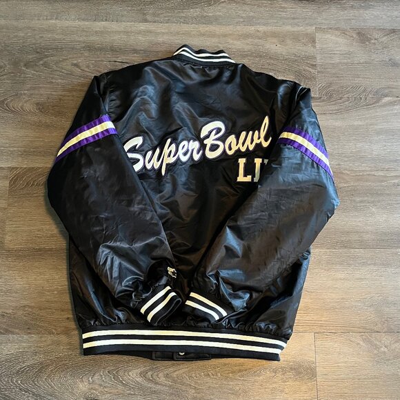 Starter Super Bowl LII Jacket Mens M 2018 Minnesota Black Satin Limited Ed - Picture 4 of 6